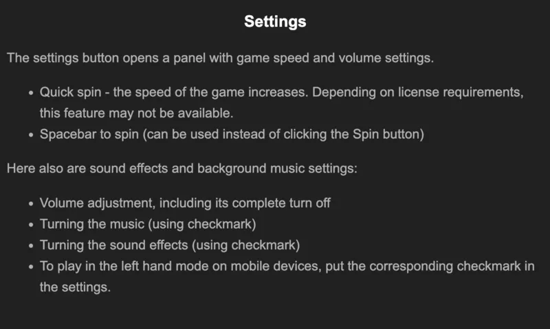 Fishing Club 2 by BGaming settings panel showing Quick Spin, Spacebar, volume, music, and sound effects toggles