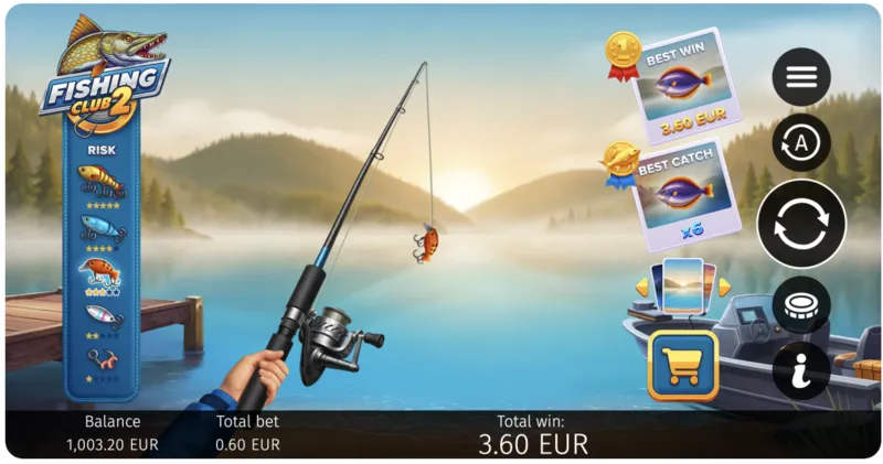 Fishing Club 2 by BGaming main screen with lake backdrop and fishing interface
